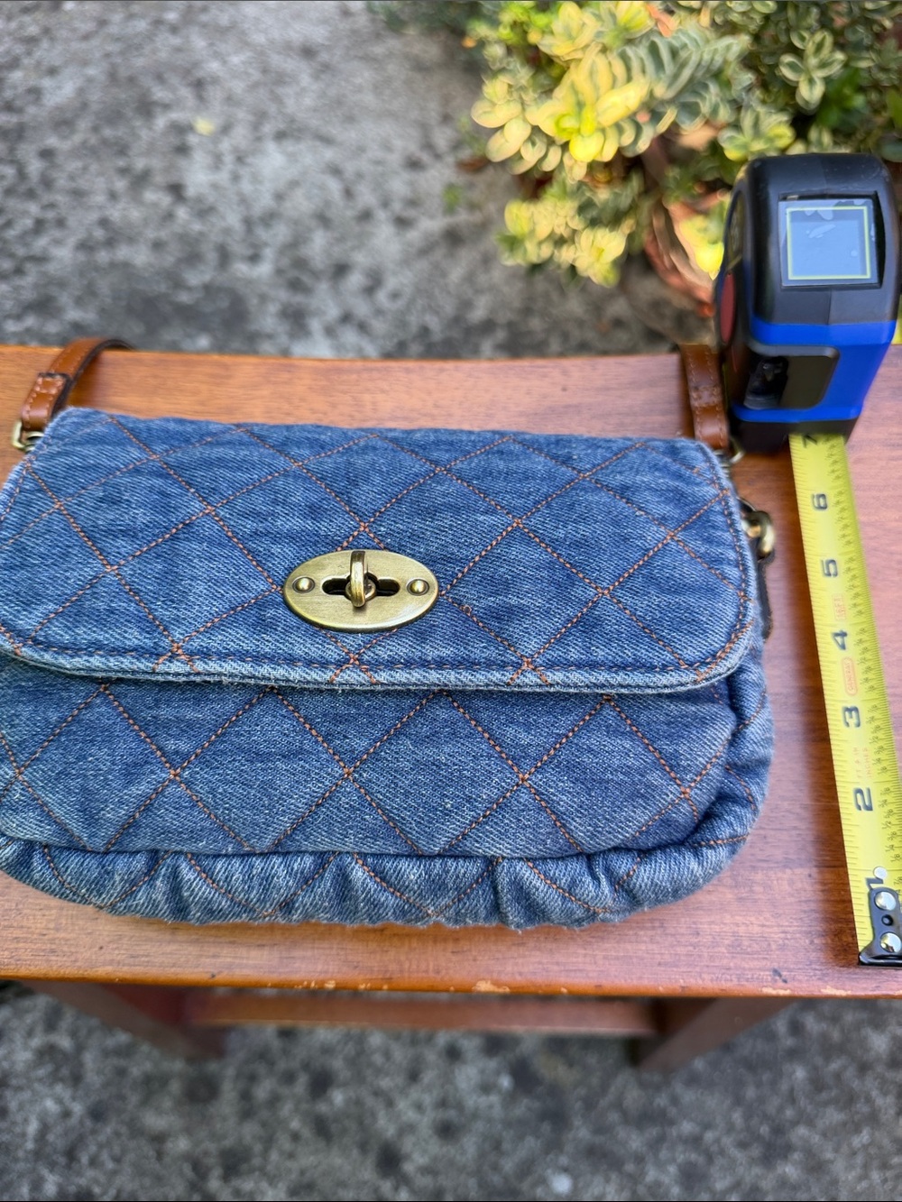 Patricia Nash Quilted Denim Crossbody Bag with Brown Leather Strap - Picture 6 of 9